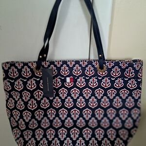 Tommy Hilfiger Navy, Red & White Anchor Pattern Tote